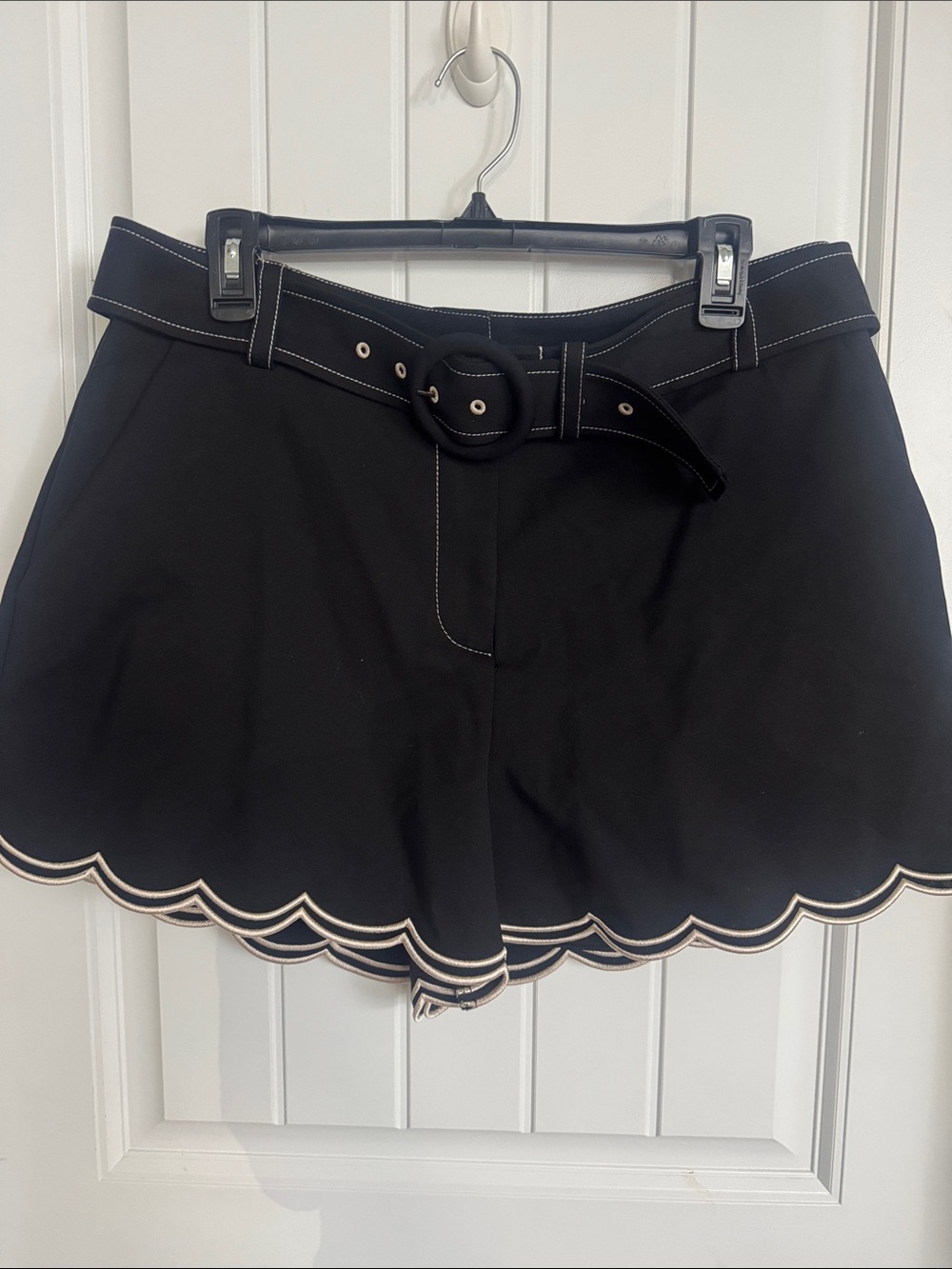 Ramy Brook Violeta Black Scalloped Hem Women's Shorts with Belt Size 14